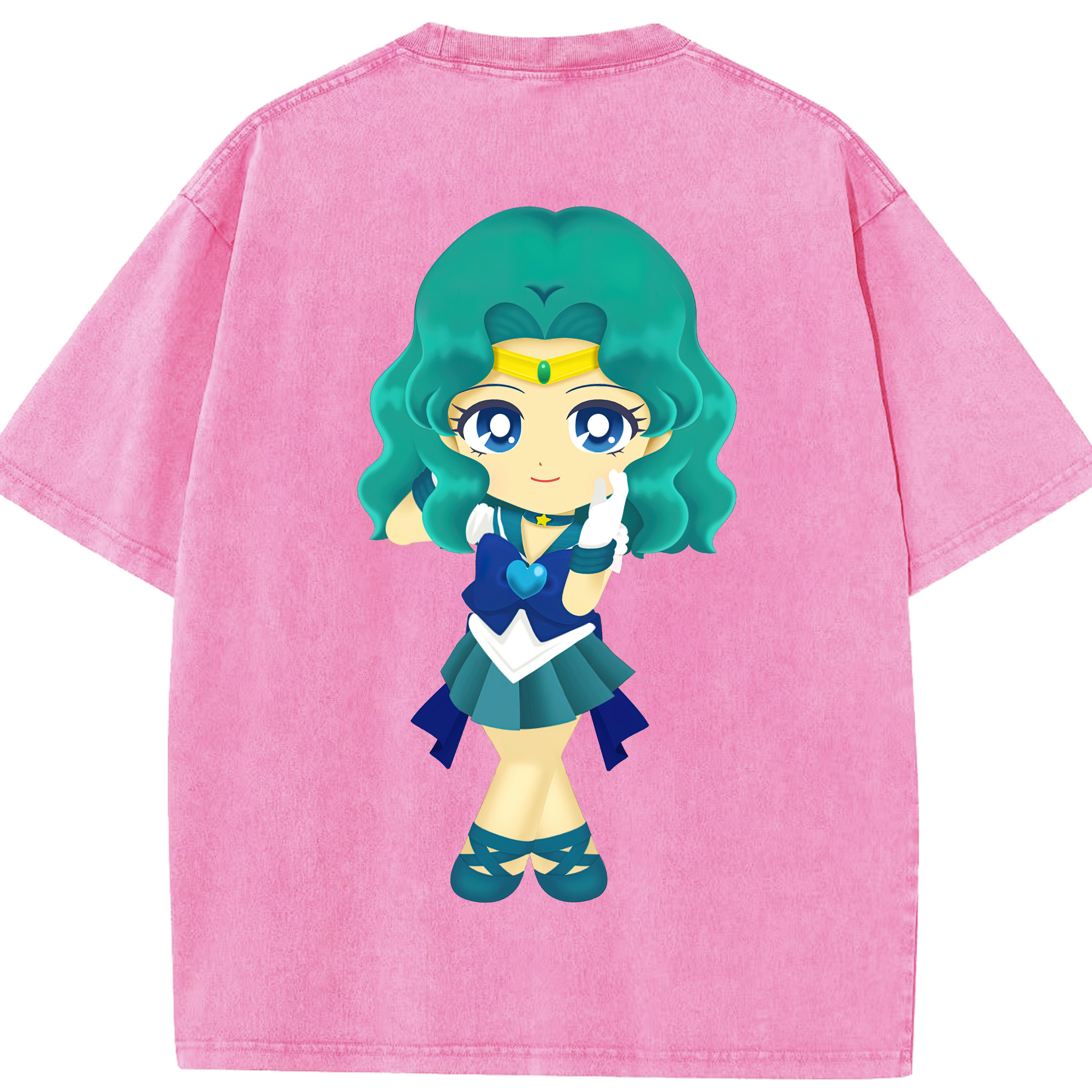 （画像用） 美少女戦士セーラームーン 海王 みちる（かいおう みちる） Sailor Moon Kaiou Michiru 綿100% ヴィンテージ風 半袖Tシャツ（背面プリント）